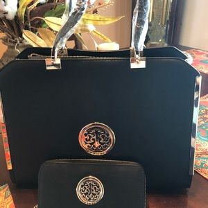 Ladies briefcase bag faux leather with wallet